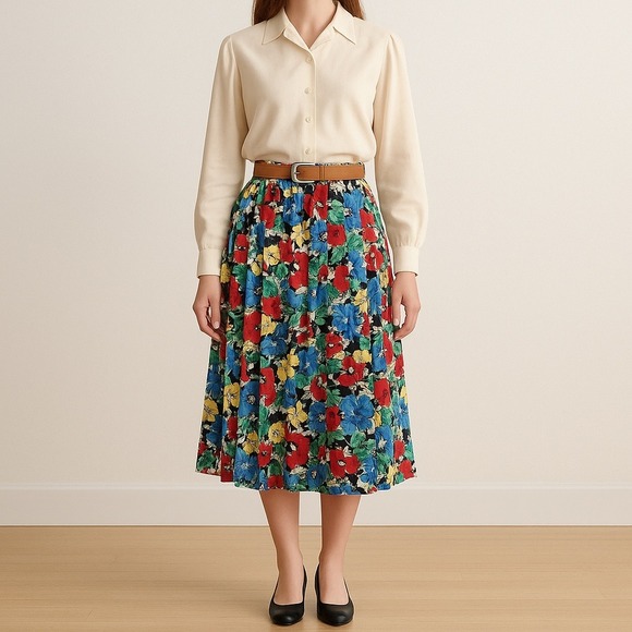 Worthington Dresses & Skirts - Vintage 80s Worthington Petite S Floral Pleated Midi Skirt Rayon Made USA